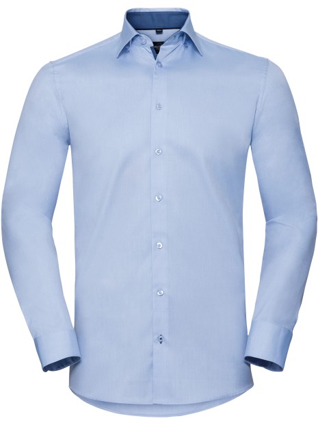 RUSSELL Chemise à motifs chevrons manches longues light blue/mid blue/bright navy personnalisable