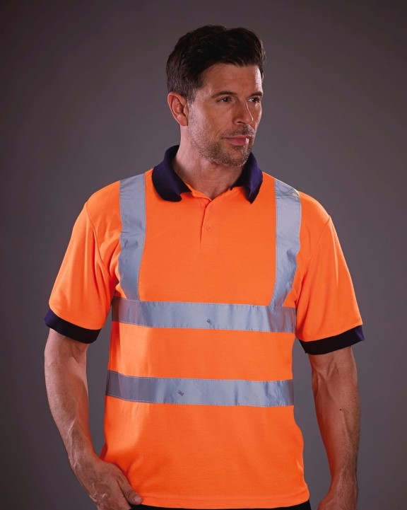 YOKO YOKO Kurzärmliges Polo Shirt in Warnfarbe Poloshirt personalisierbar