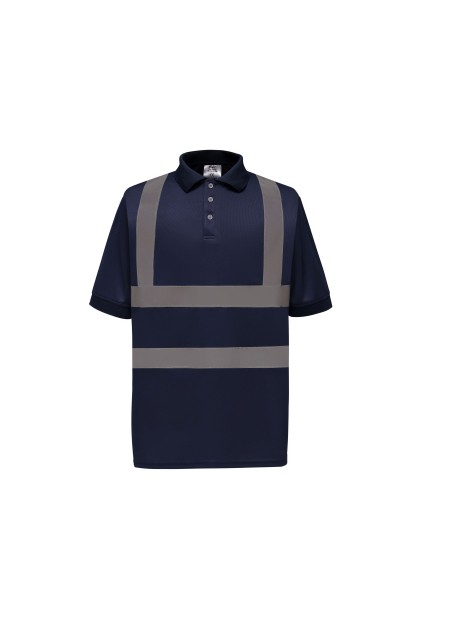 YOKO Polo manches courtes haute visibilité bleu marine personnalisable