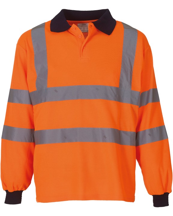 YOKO YOKO Langärmliges Poloshirt in Warnfarbe Poloshirt personalisierbar