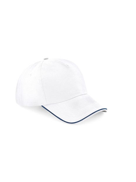 BEECHFIELD AUTHENTIC 5 PANEL CAP - PIPED PEAK blanc/french marine personnalisable