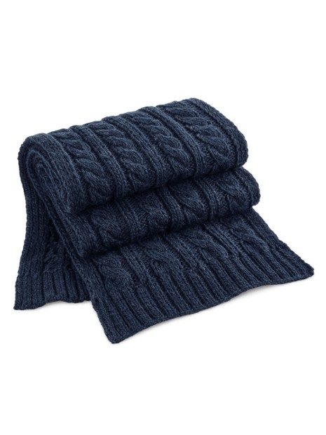 BEECHFIELD CABLE KNIT MELANGE SCARF bleu marine personnalisable
