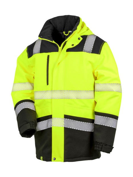RESULT Printable Waterproof Softshell Safety Coat jaune fluo/noir personnalisable