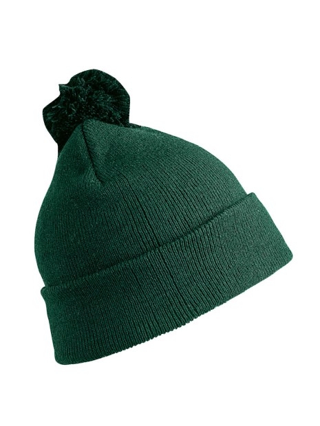RESULT Bonnet pompon BEANIE vert bouteille personnalisable