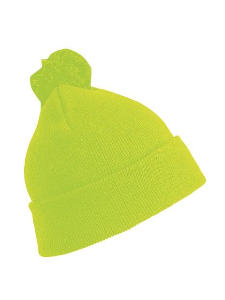 RESULT Bonnet pompon BEANIE fluo yellow personnalisable
