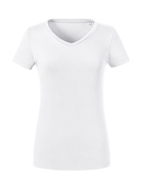 RUSSELL LADIES' PURE ORGANIC V-NECK blanc personnalisable