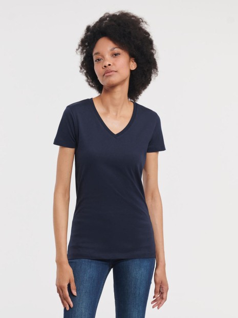 T-Shirts à personnaliser RUSSELL LADIES' PURE ORGANIC V-NECK french marine