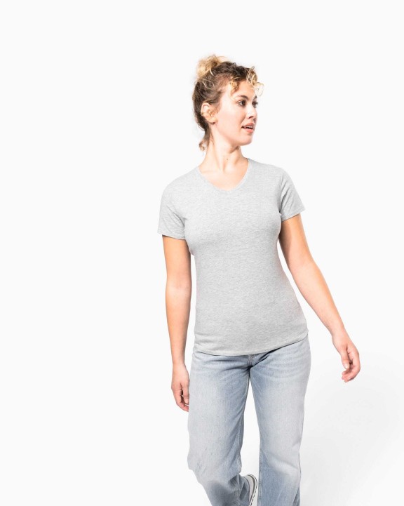 KARIBAN Kurzarm-Damen-T-Shirt mit V-Ausschnitt T-Shirt personalisierbar