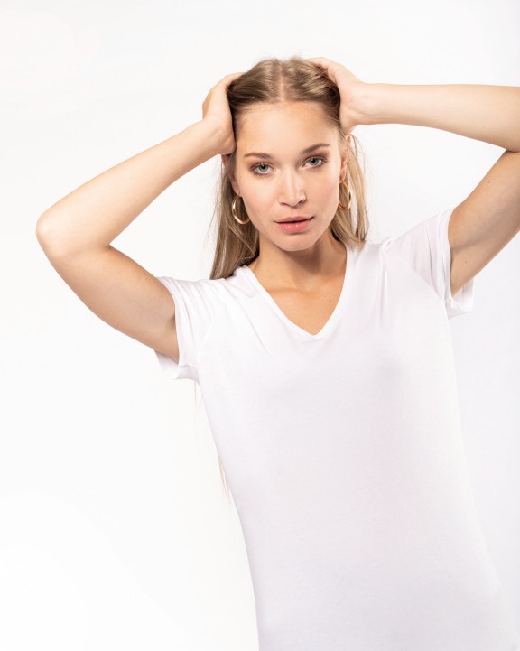 KARIBAN Kurzarm-Damen-T-Shirt mit V-Ausschnitt T-Shirt personalisierbar