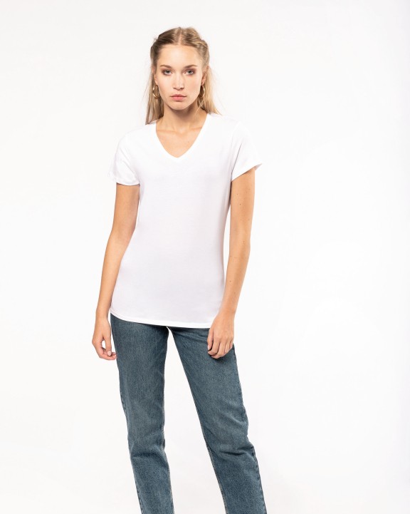 KARIBAN Kurzarm-Damen-T-Shirt mit V-Ausschnitt T-Shirt personalisierbar