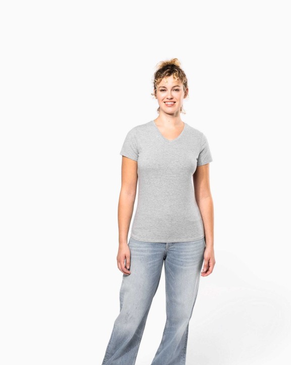 KARIBAN Kurzarm-Damen-T-Shirt mit V-Ausschnitt T-Shirt personalisierbar