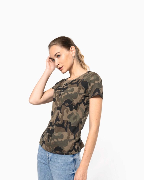 KARIBAN Damen-T-Shirt Camo mit kurzen Ärmeln T-Shirt personalisierbar