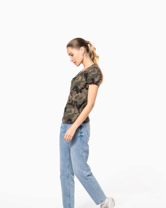 KARIBAN Damen-T-Shirt Camo mit kurzen Ärmeln T-Shirt personalisierbar