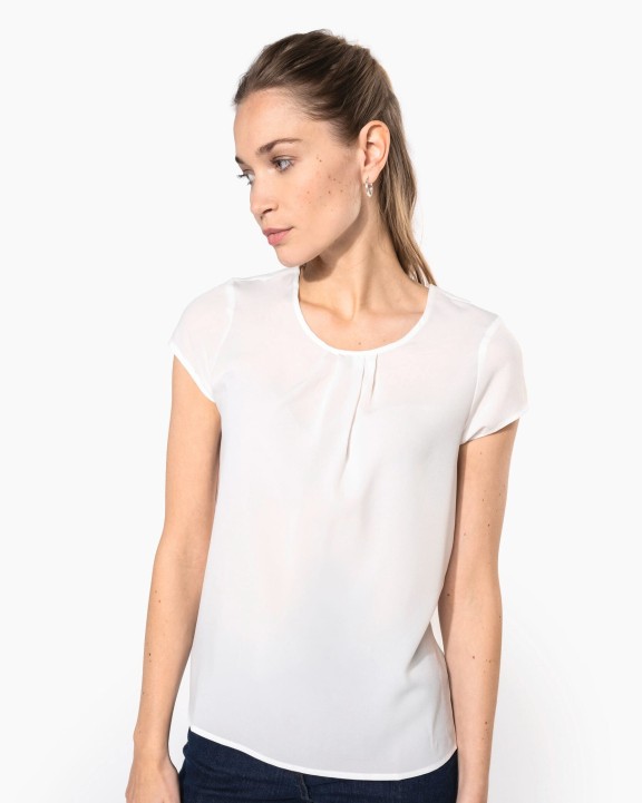 T-shirt KARIBAN Damesblouse in crêpe met korte mouwen voor bedrukking &amp; borduring