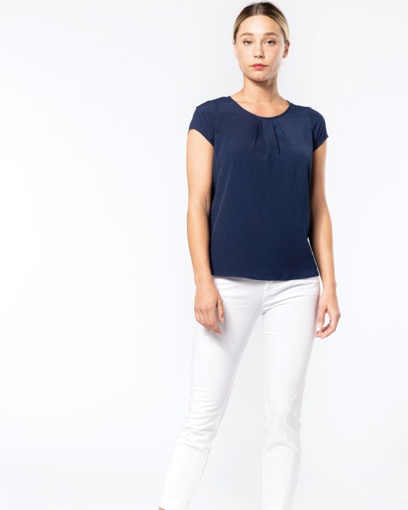 T-shirt KARIBAN Damesblouse in crêpe met korte mouwen voor bedrukking &amp; borduring