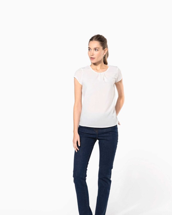 KARIBAN Kurzarm-Kreppbluse für Damen T-Shirt personalisierbar