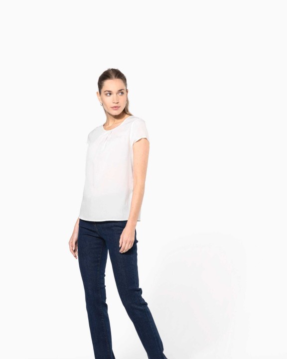 KARIBAN Kurzarm-Kreppbluse für Damen T-Shirt personalisierbar