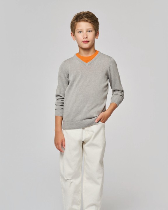 KARIBAN Kinder-Pullover mit V-Ausschnitt Pullover personalisierbar