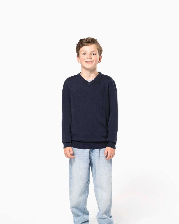 KARIBAN Kinder-Pullover mit V-Ausschnitt Pullover personalisierbar