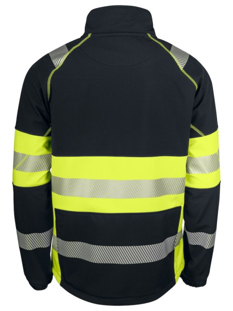 PROJOB 6443 SOFTSHELL DEPERLANTE - EN ISO 20471 CLASSE 1 jaune/noir personnalisable