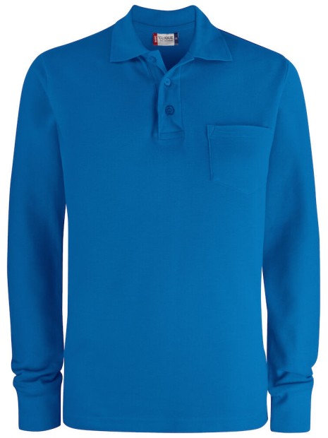 CLIQUE Basic Polo Pocket L/S bleu royal personnalisable