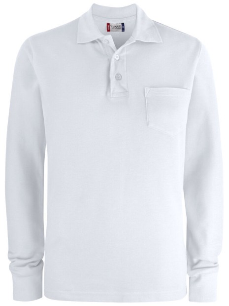 CLIQUE Basic Polo Pocket L/S blanc personnalisable
