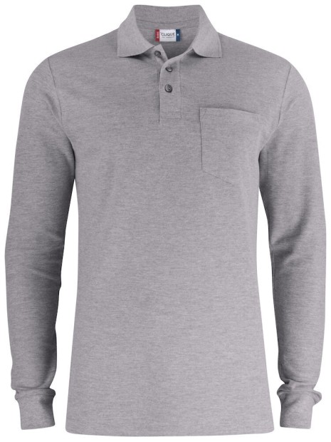 CLIQUE Basic Polo Pocket L/S gris chiné personnalisable