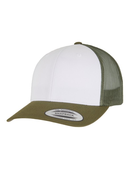 FLEXFIT Casquette Retro Trucker Colored Front moss green/white/olive personnalisable