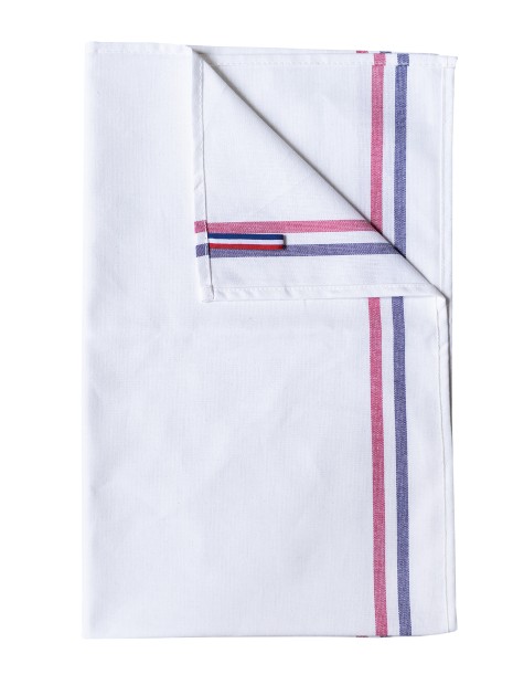 KARIBAN Essuie-vaisselle 2 rayures Origine France Garantie blanc personnalisable