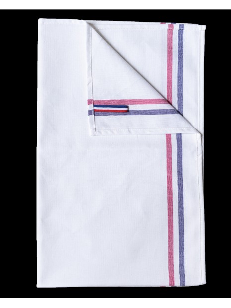 KARIBAN Essuie-vaisselle 2 rayures Origine France Garantie blanc personnalisable