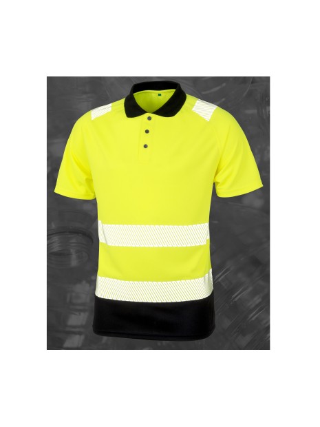 RESULT Polo de sécurité recyclé jaune fluo/noir personnalisable