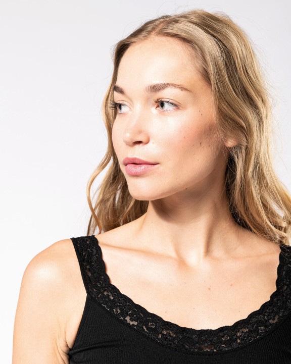 KARIBAN Umweltfreundliches, nahtloses Top mit Spitze T-Shirt personalisierbar