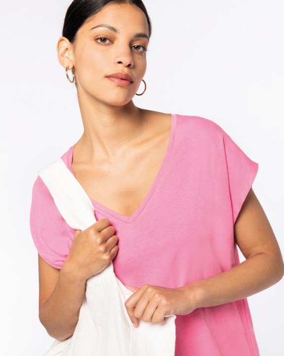 NATIVE SPIRIT Umweltfreundliches Loose Damen-T-Shirt mit V-Ausschnitt T-Shirt personalisierbar