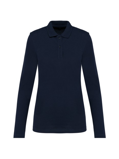 KARIBAN Polo Supima® manches longues femme bleu marine profond personnalisable