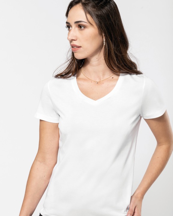 KARIBAN Supima® Damen-T-Shirt mit V-Ausschnitt und kurzen Ärmeln T-Shirt personalisierbar