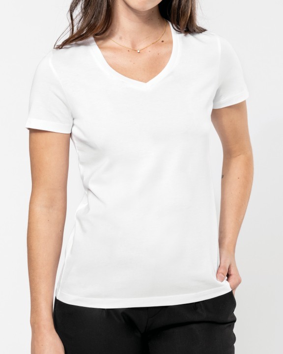KARIBAN Supima® Damen-T-Shirt mit V-Ausschnitt und kurzen Ärmeln T-Shirt personalisierbar