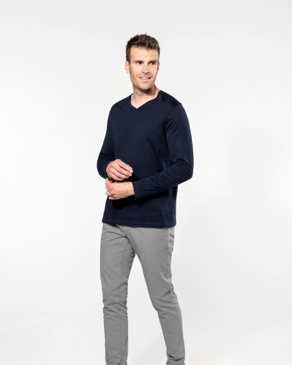 T-shirt KARIBAN Supima® heren-T-shirt V-hals lange mouwen voor bedrukking &amp; borduring