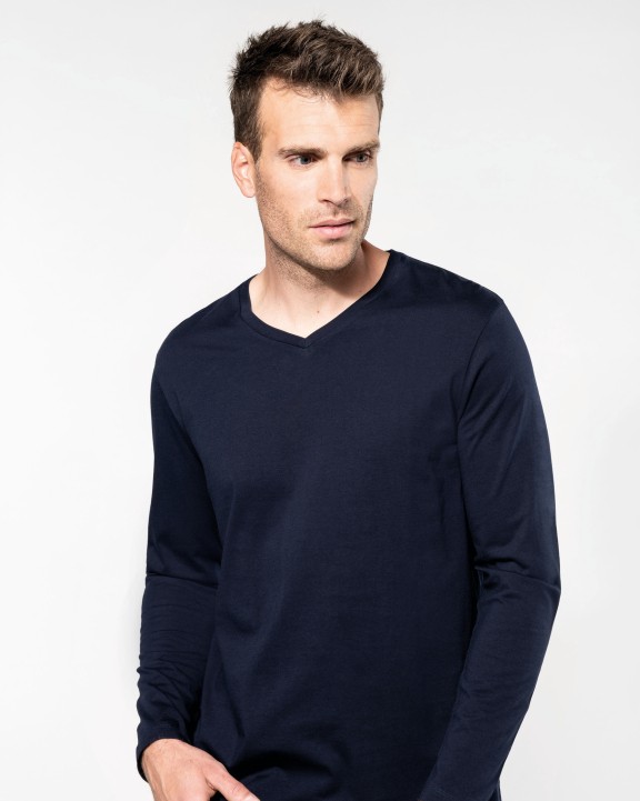T-shirt KARIBAN Supima® heren-T-shirt V-hals lange mouwen voor bedrukking &amp; borduring