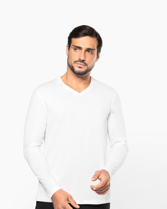 T-shirt KARIBAN Supima® heren-T-shirt V-hals lange mouwen voor bedrukking &amp; borduring
