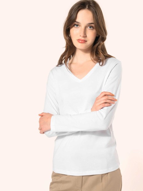 T-Shirts à personnaliser KARIBAN T-shirt Supima® col V manches longues femme 