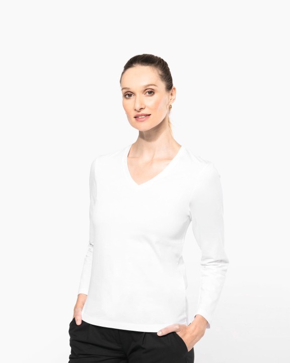 KARIBAN Supima® Damen-T-Shirt mit V-Ausschnitt und langen Ärmeln T-Shirt personalisierbar