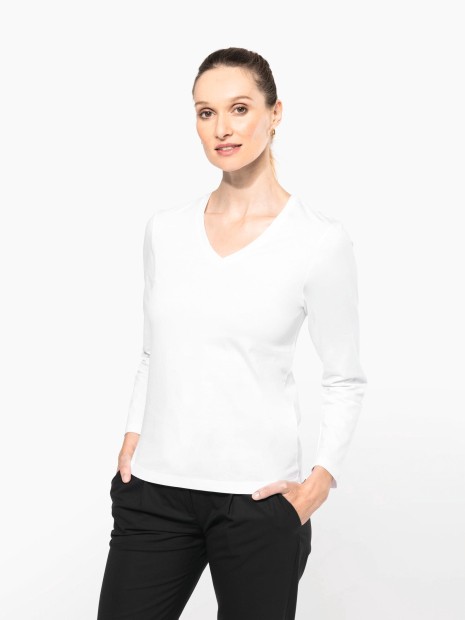 T-Shirts à personnaliser KARIBAN T-shirt Supima® col V manches longues femme 