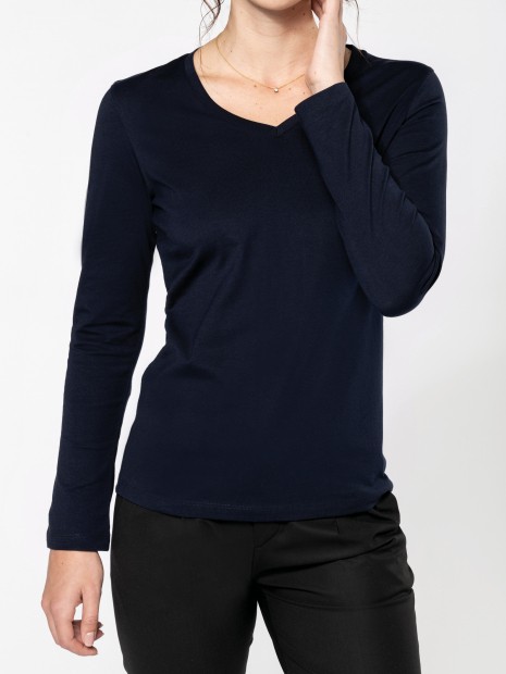 T-Shirts à personnaliser KARIBAN T-shirt Supima® col V manches longues femme 