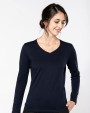 KARIBAN Supima® Damen-T-Shirt mit V-Ausschnitt und langen Ärmeln T-Shirt personalisierbar