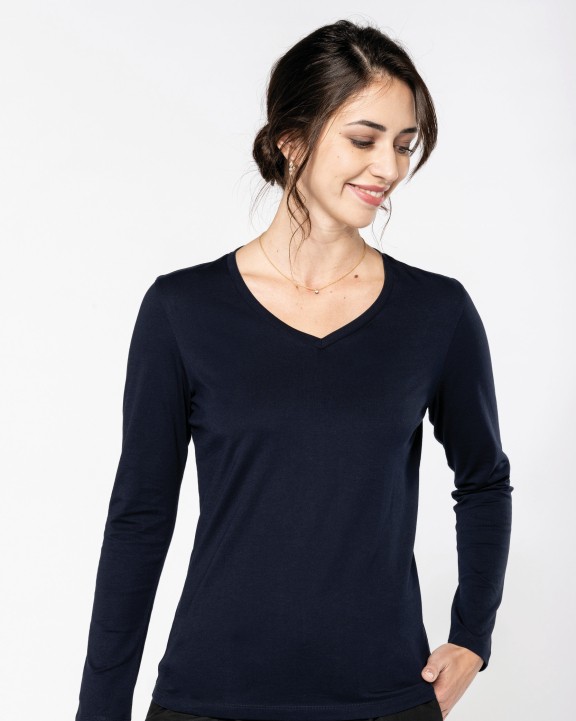 KARIBAN Supima® Damen-T-Shirt mit V-Ausschnitt und langen Ärmeln T-Shirt personalisierbar