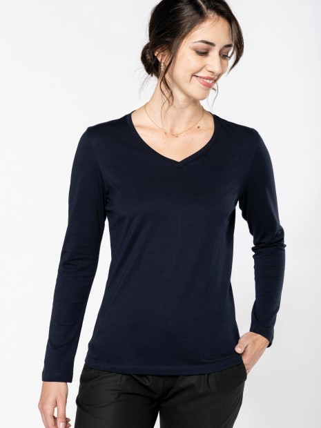 T-Shirts à personnaliser KARIBAN T-shirt Supima® col V manches longues femme 