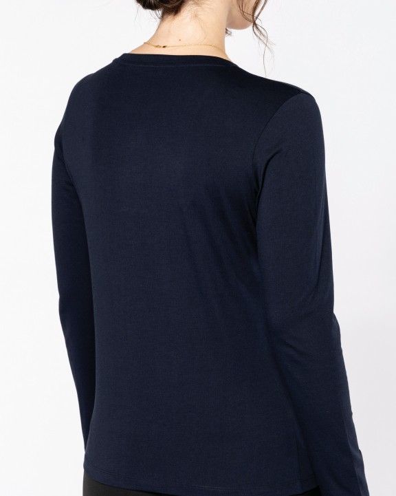 KARIBAN Supima® Damen-T-Shirt mit V-Ausschnitt und langen Ärmeln T-Shirt personalisierbar