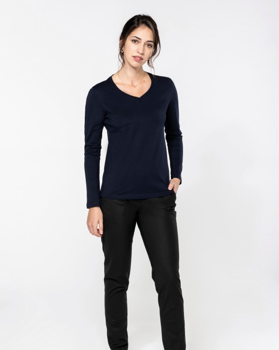 KARIBAN Supima® Damen-T-Shirt mit V-Ausschnitt und langen Ärmeln T-Shirt personalisierbar