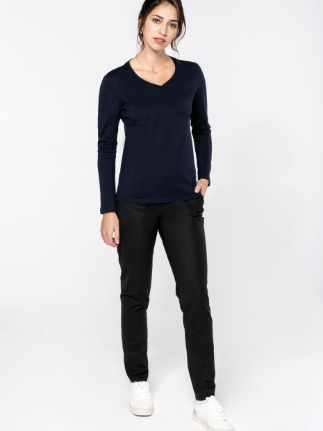 T-Shirts à personnaliser KARIBAN T-shirt Supima® col V manches longues femme 