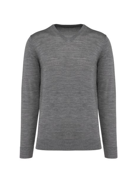KARIBAN Pull Mérinos col V homme grey heather personnalisable